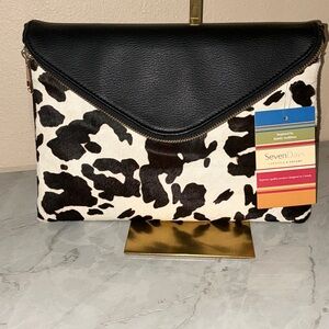 Seven Days Black and White Cow Print Clutch, Shoulder Bag.